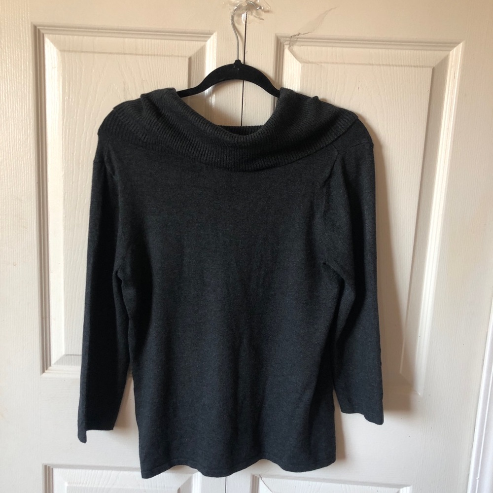 Cable & Gauge Charcoal Gray Cowl Neck 3/4 Sleeve Thin Sweater Size Medium